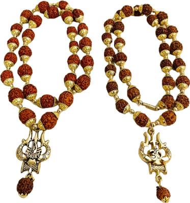 anilStore Combo of 2 Lord Shiva Trishul Damru Mahakal and Om Locket Rudraksha Mala Chain Gold-plated Plated Wood Chain Set