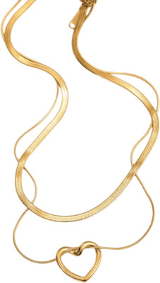 house of common Golden Heart Dual Chain Necklace Alloy Chain Set
