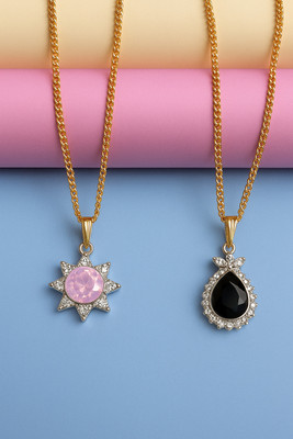 Sividya Combo(2)-NPen-339-Premium Pendant(PP5.Pink and PP3.Black) Gold-plated Alloy Pendant Set