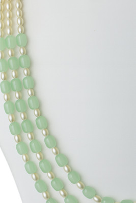 thejewels Elegant 3-Layer Pearl & Light Green Bead Necklace Jewellery Set Glass Necklace Set