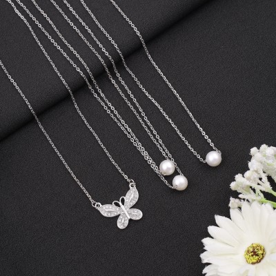 FLAMINGO JEWELS Flamingo Combo Of 3 Necklace Chain For Girls And Women's Silver Plated Alloy Layered