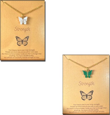 AVR JEWELS Combo Of 2 Gold Plated Pretty White & Green Butterfly Charm Necklace Gold-plated Plated Alloy Necklace