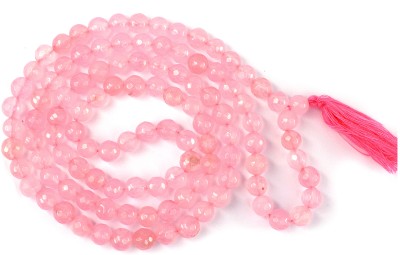 CRYSTU Natural Rose Quartz 8 mm 108 Faceted Beads Jaap Mala Necklace for Unisex Rose Quartz Crystal Chain
