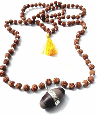 numeroastro 6 M.M.Rudraksha | Rudraksh Mala With Narmada | Narmadeshwar Shivling Pendant (1 Pc) Brass, Wood Necklace