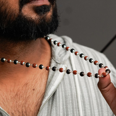 Japam Silver Plated Divya Rudraksha Karungali Mala Silver Plated Brass Necklace