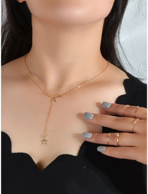 Vembley Elegant Single Layered Star In Moon Pendant Necklace For Girls/Women Gold-plated Plated Alloy Necklace
