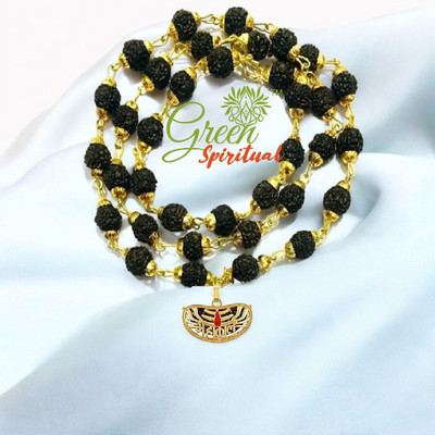 Green Spiritual Ek mukhi Mahakal Locket With Puchmukhi Rudraksha Mala (8MM 36Beads) Gold-plated Plated Wood Chain