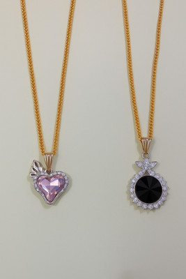 Sividya Combo(2)-NPen-331-Premium Pendant(PP1.Pink and PP3.Black) Gold-plated Alloy Pendant Set