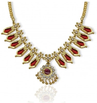 Kollam Supreme Kerala Traditional Nagapadam Necklace. (Red) Gold-plated Plated Brass Necklace