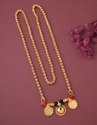 Pushp Creation 1 GRAM GOLD PLATED 30 IN LONG CHANDRAMUKI CHAIN VATI MANGALSUTRA FOR WOMEN. Cubic Zirconia Gold-plated Plated Brass Necklace