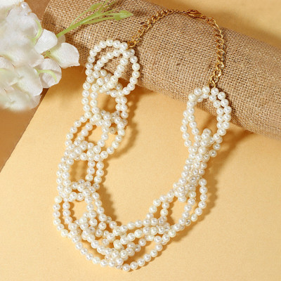 Dressberry Elegant Multi-Layer Faux Pearl Chain Necklace for Women & Girls Pearl Gold-plated Plated Brass Chain