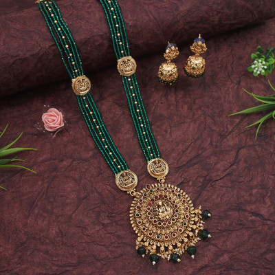 OrnaDzn Zevellery Alloy Gold-plated Green Jewellery Set(Pack of 3)