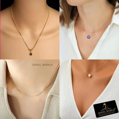 Jewel WORLD Combo Pack of 4 Necklace Pendant Chain for Girls-women Diamond Necklace Set Cubic Zirconia Gold-plated Plated Brass, Alloy Chain