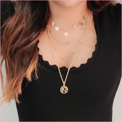 Zaphariq Four Layered Earth Beads Star Charm Necklace Gold-plated Plated Alloy Layered