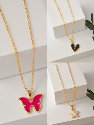 BRANDSOON Korean jewellery Gold Plated Pendant & chain for Girls/Women(3 Combo) Gold-plated Alloy Locket Set