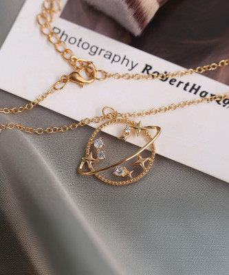 Vembley Stylish Single Layered Studded Star Earth Necklace For Ladies Gold-plated Plated Alloy Necklace