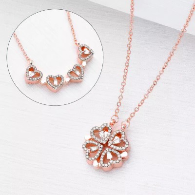 Fashion Frill Hearts Clover Pendant Necklace For Women Magnetic Chain Necklace For Women Girls Crystal Gold-plated Plated Alloy Chain