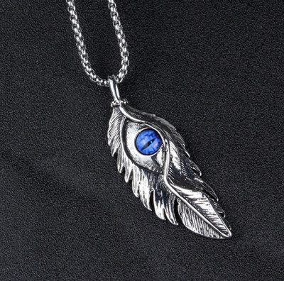 Oscar Enterprises Fashion Jewellery Vintage Devil's Eyes Fashion Men's Necklace Feather Hand Ap-09 Silver Plated Stainless Steel Chain