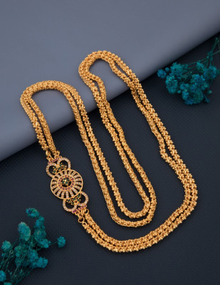 Dignify Jewels Amreican Diamond Gold Plated 24 Inch Mugappu thali Chain For Women and Girls Gold-plated Plated Copper Chain