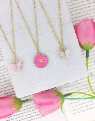 EnlightenMani Butterfly & Daisy Collection ~ Pack of 4 Necklaces Gold-plated Plated Alloy Necklace Set