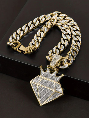 Krenoz MCStan HipHop StoneChain for Men Raper PendantNecklace With IcedOut Miami Cuban Zircon Gold-plated Plated Stainless Steel Chain