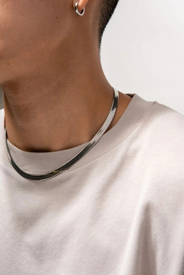 DAREBYGOLDENERA Twisted Cuboids Link Chain for Men Silver Plated Metal Chain Sterling Silver Plated Stainless Steel Chain