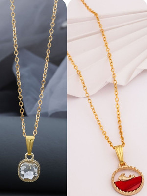 Dressberry Elegant Set of 2 Necklace Chain for girls and Women Gold-plated Plated Brass Chain