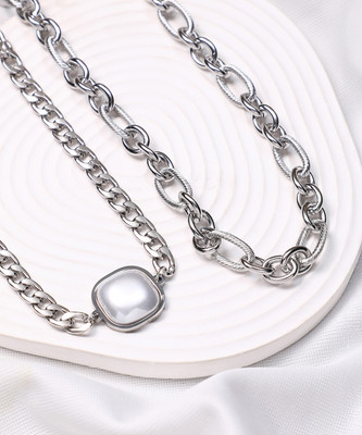 SOHI Set Of 2 Simplicity Chain Necklace - Metallic Silver Silver Plated Alloy Chain