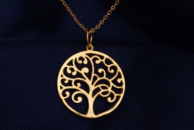 SORELLII Golden Necklace with a Tree Pendent Cubic Zirconia Copper Plated Copper Necklace