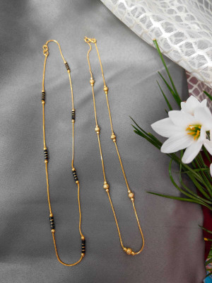 Nevy Blue Bead Golden Matar mala Metal, Alloy, Stainless Steel Chain