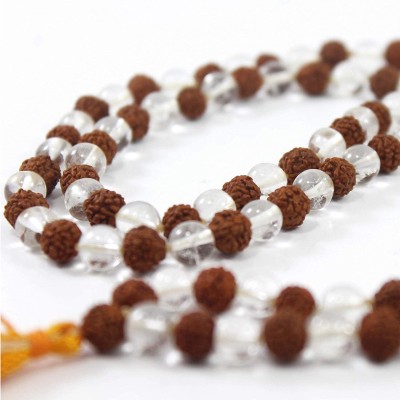GODHEAD Sphatik Rudraksha Mala Gems Sphatik Moti Mixing Rudraksh Mala 108+1 Beads Crystal Chain