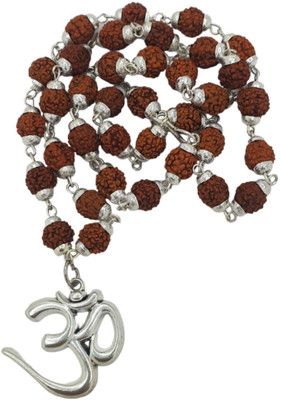 Radhika Collection Most Demanded Shiv Symbol Dotted Locket Pendant With 5 Mukhi Rudraksha Mala Silver Beads Brass, Wood Pendant Set