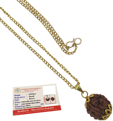 LOTUS Store 4 Mukhi Rudraksha Original Four Mukhi Rudraksha Beads Gold-plated Plated Brass, Wood Necklace