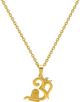 Silberry 18k Gold plated Om Shivling Pendant with Chain Cubic Zirconia Rhodium Plated Sterling Silver Necklace