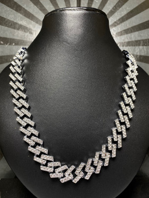 SAFISHA Zick Zack Miami Cuban Chain Diamonds Plated Silver Plated Alloy Chain