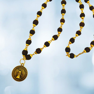 Radhika Collection Most Demanded Bhagwan Shiv Dotted Locket Pendant With 5 Mukhi Rudraksha Mala Beads Gold-plated Plated Brass, Wood Chain