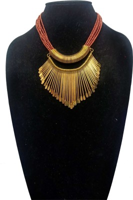 TAE Ethnic Multi layers V Shape Golden Metal Tribal Women Ethnic Fashion Necklace Beads Gold-plated Plated Metal, Brass, Resin, Glass Necklace