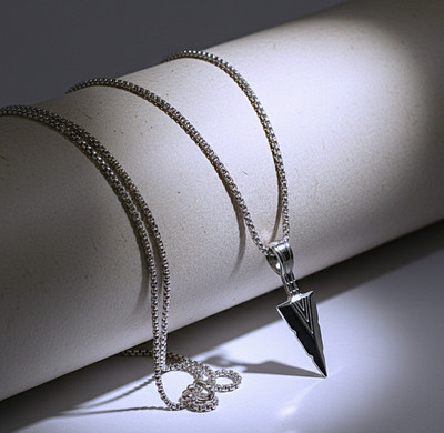 PRIDE STORE Classic Men’s Silver Arrowhead Chain for Men with Locket Silver Plated Stainless Steel Chain