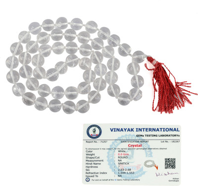 CRYSTU Certified AAA Natural Clear Quartz 10mm 66 Round Bead mala Necklace for Unisex Beads, Crystal, Quartz Stone Chain