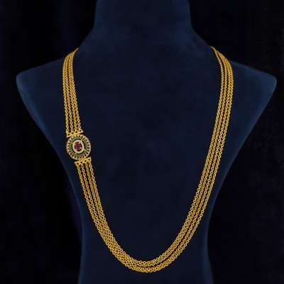 BLUEZIGN 1 GRAM GOLD PLATED 24-INCH LONG CHAIN DOUBLE MOPU CHAIN PENDANT FOR WOMEN/GIRLS. Cubic Zirconia Gold-plated Plated Brass Necklace Set