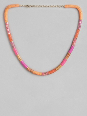 RICHEERA Pink Gold-Toned Colourblocked Beaded Necklace Metal Necklace