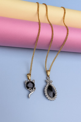 Sividya Combo(2)-NPen-345-Premium Pendant(PP2.Black and PP3.Black) Gold-plated Alloy Pendant Set