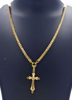 Anujeet Fashion Hub Gold Plated Covering 5 Metal Impon AD st Long Cross Chain Dollar for Women/Girls Gold-plated Plated Copper Chain