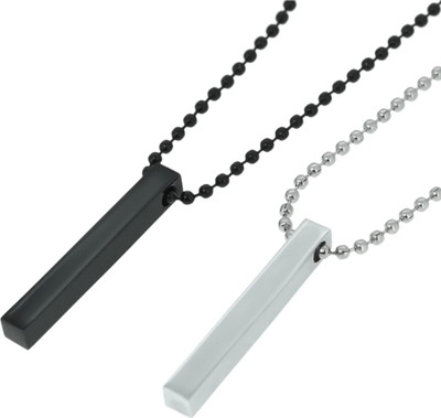 Vipunj Silver and titanium plated bar pendal with chain combo Silver, Titanium Plated Stainless Steel Chain Set