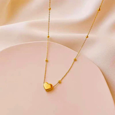 SHIMMERA Gold Plated Trendy Heart Charm Pendant Beaded Chain|Gifts for Girl|Anti Tarnish Gold-plated Plated Stainless Steel Necklace
