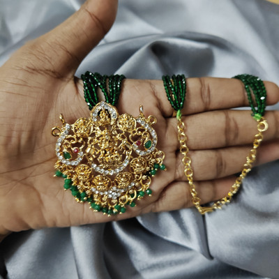 PVG Horizon Grand Premium Traditional Ethnic Shimmer 5Line chains AstaLakshmi Locket beads Beads Gold-plated Plated Metal Necklace