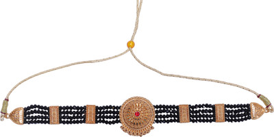 Uttarakhand Handicrafts Gold-Plated Black Beads Choker Necklace with Red Stone Center Pendant Crystal Gold-plated Plated Alloy Choker