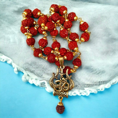 Divine rudras Mahakal Locket with Rudraksha Mala, Trishul Damru Pendant, Spiritual Shiva mala Rhodium Plated Rudraksha Chain