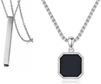 RV jewels Combo Pack Silver Locket Pendant Necklace With Locket Pendant Silver Plated Stainless Steel Chain