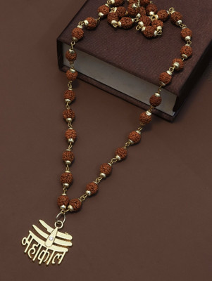LexCorp Lord Shiv Mahakal Trikund Pendant Locket with Rudraksha Cap Mala Gold-plated Plated Alloy Chain